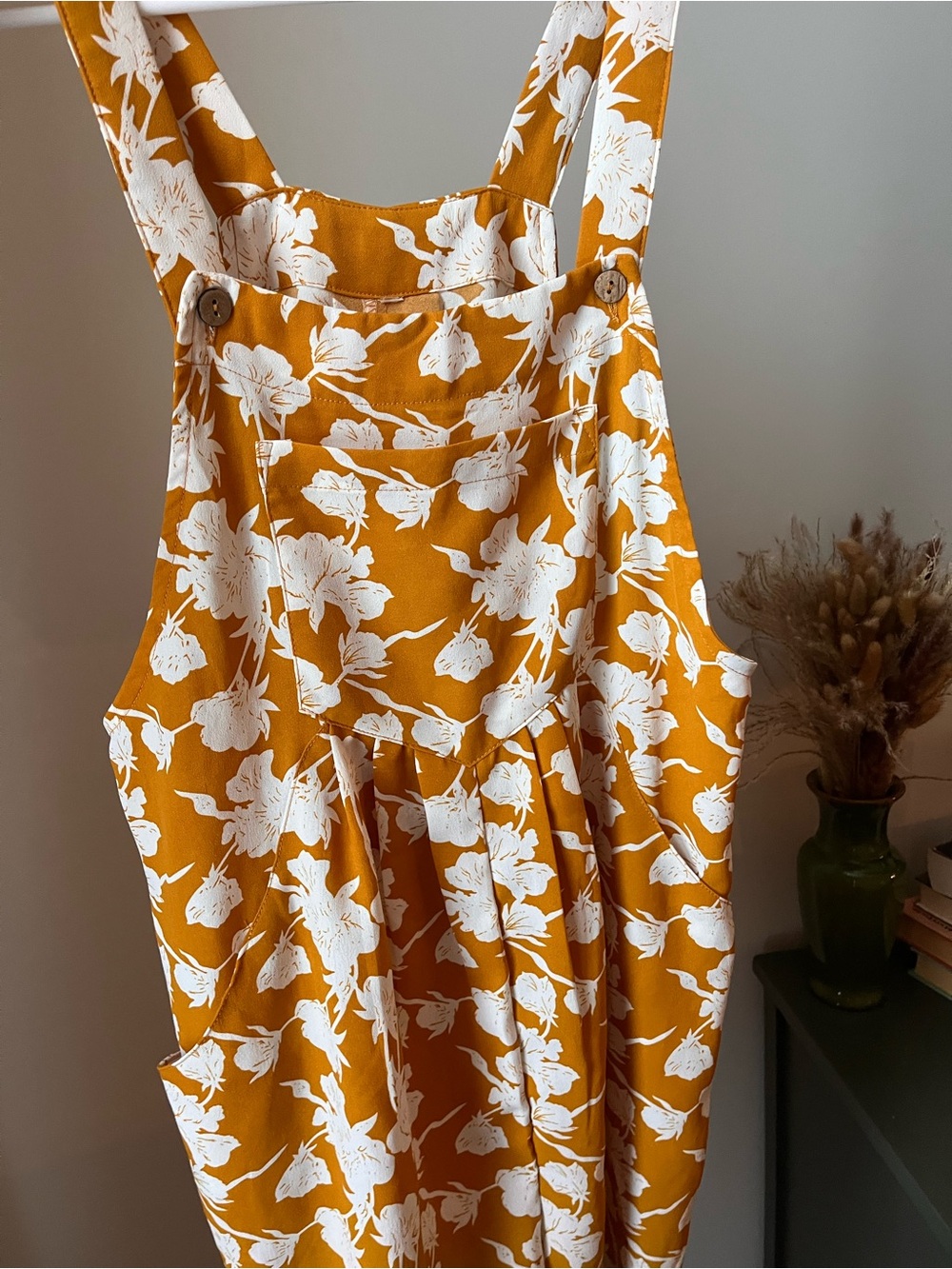 Floral Pinafore Romper - Mustard & White Sz Medium